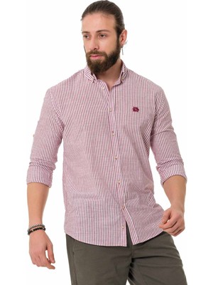CH194 Bordo Çizgili Keten Gömlek