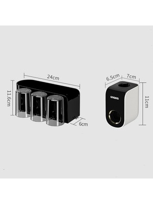 Dmxtop Banyo İçin Duvara Monte Diş Macunu Dispenserli Diş Fırçası Tutacağı - Siyah (Yurt Dışından)