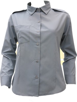 Att Stil Tekstil Gri Apolet Detay Uzun Kol Kadın Güvenlik Gömlek