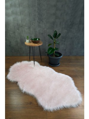 Bonny Home Kürk Halı Long Pudra 75X 150 Puf Peluş Post Tüylü Dekoratif Puffy Kaymaz Yumuşak Shaggy Yolluk