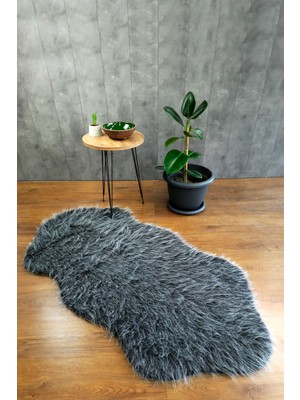 Bonny Home Kürk Halı Long Antrasit 75X 150 Puf Peluş Post Tüylü Dekoratif Puffy Kaymaz Yumuşak Shaggy Yolluk