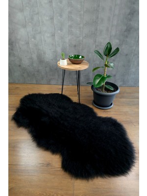 Bonny Home Kürk Halı Long Siyah 75X200 Puf Peluş Post Tüylü Dekoratif Puffy Kaymaz Yumuşak Shaggy Yolluk
