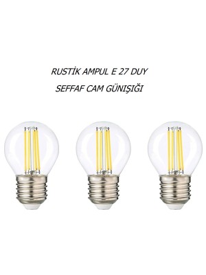 G45 4 Watt Şeffaf Cam Günışığı Işık Led Dekoratif Rustik Ampul E27 Duy-3 Adet3 Lü Paket)