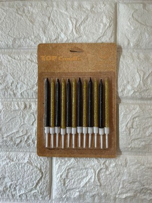 Piyop 12LI Simli Pasta Mumu Gold-Siyah 10 cm