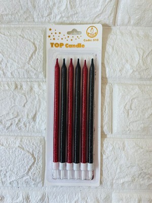 Piyop 6li Simli Pasta Mumu Kırmızı-Siyah 17 cm