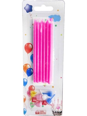 Piyop Doğum Günü Pasta Mumu Pastel 10 cm - 12 Adet Pembe