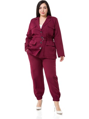 Disentis Modest Büyük Beden Ceket Pantolon Astarlı Bordo Takım