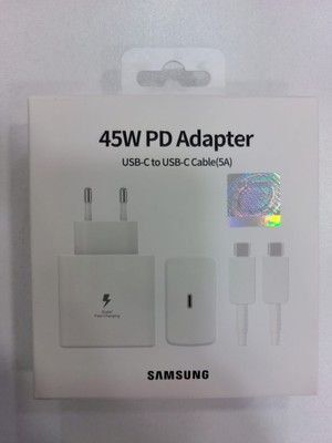 Samsung 45W PD Adaptör Hızlı Şarj Özellikli Ev Şarj Adaptörü USB-C Kablo (5A) Uyumlu Modeller