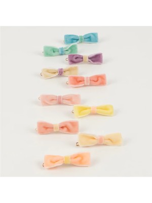 Meri Meri - Pastel Velvet Mini Bow Clips - Pastel Renk Kadife Tokalar - 10'lu