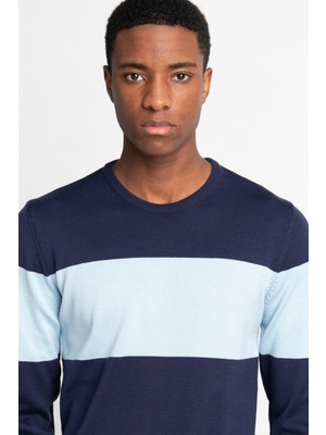 Tudors Erkek Slim Fit Dar Kesim Bisiklet Yaka Desenli Renkli Triko Kazak