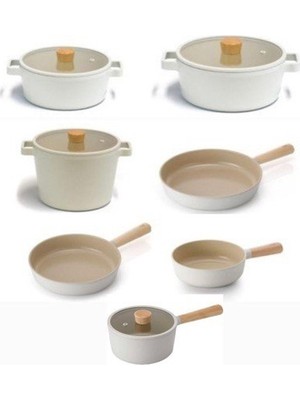 Neoflam Fika Bej Döküm Cam Kapaklı 11 Parça Tencere Tava Sos Seti