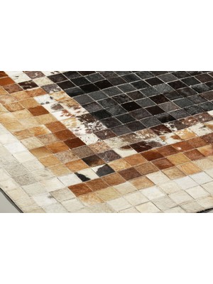 Dericibey Krem & Karamel Rengi Doğal Dana Derisi Patchwork Halı 80 x 150 cm