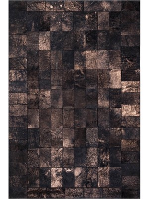 Dericibey Bronz Varaklı Dana Derisi Patchwork Halı 80 x 150 cm