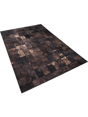 Dericibey Bronz Varaklı Dana Derisi Patchwork Halı 80 x 150 cm