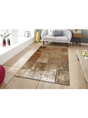 Dericibey Bronz Varaklı Doğal Dana Derisi Patchwork Halı 240 x 340 cm