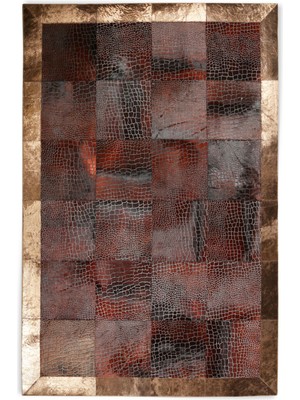 Dericibey Gold Varaklı Baskılı Doğal Dana Derisi Patchwork Halı 170 x 240 cm