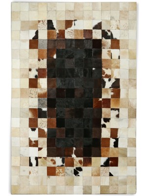 Dericibey Krem & Siyah Rengi Dana Derisi Patchwork Halı 160 x 230 cm