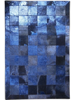 Dericibey Mavi Varaklı Doğal Dana Derisi Patchwork Halı 80 x 150 cm