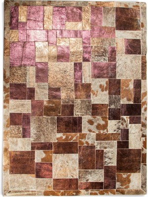 Dericibey Mor Varaklı Bronz Dana Derisi Patchwork Halı 80 x 150 cm