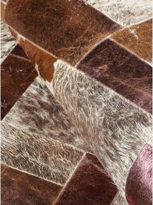 Dericibey Mor Varaklı Bronz Dana Derisi Patchwork Halı 80 x 150 cm