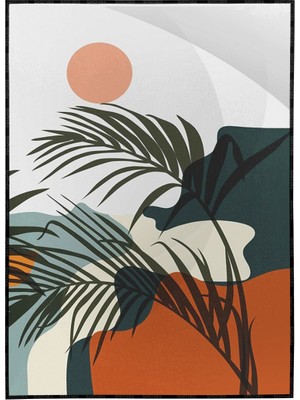 SHOP365 Doğa Ay ve Güneş Palmiye Dağ Kum Illüstrasyon Poster P-003929