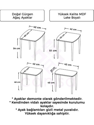 Nirwa Serisi Mdf 4'lü  Çiçek Desenli  Zigon Sehpa Takımı