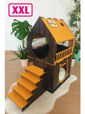 Mavi Trend Büyük Kedi Evi Xxl Teraslı Kedi Evi 5kg ve Üzeri Kediler Için Xxl Turuncu - Koyu Kahverengi