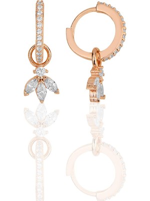 Söğütlü Silver Gümüş Rose Zirkon Üç Taşlı Lotus Çiçeği Küpe