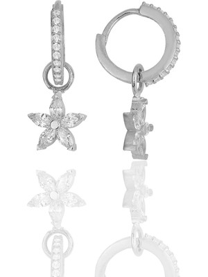 Söğütlü Silver Gümüş Rodyumlu  Zirkon Taşlı Lotus Çiçeği Küpe