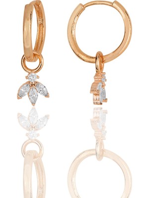 Söğütlü Silver Gümüş Rose Zirkon Üç Taşlı Lotus Çiçeği Küpe