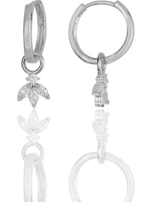 Söğütlü Silver Gümüş Rodyumlu  Zirkon Üç Taşlı Lotus Çiçeği Küpe
