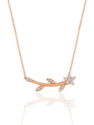 Söğütlü Silver Gümüş Rose Zirkon Taşlı Çiçek Kolye