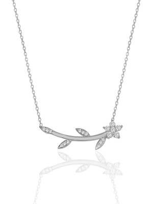 Söğütlü Silver Gümüş Rodyumlu Zirkon Taşlı Çiçek Kolye