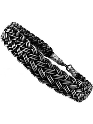 Söğütlü Silver Gümüş Tamamen El Işçiliği Kazaziye Işlemeli Örgülü Erkek Bileklik