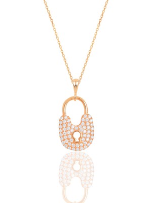 Söğütlü Silver Gümüş Rose Zirkon Taşlı Kilit Kolye