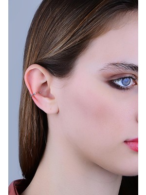 Söğütlü Silver Gümüş Rodyumlu Renkli Taşlı Sıkıştırmalı Kıkırdak Küpe Ear Cuff