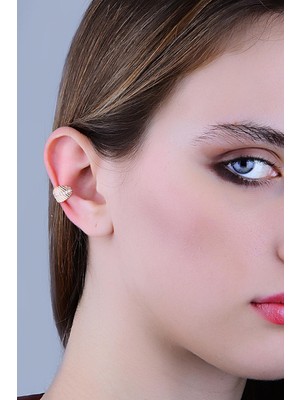Söğütlü Silver Gümüş Rose Zirkon Taşlı Yaprak Modeli Sıkıştırmalı Kıkırdak Küpe  Ear Cuff