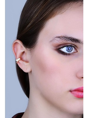 Söğütlü Silver Gümüş Rose Baget Kesim Zirkon 3 Taşlı Sıkıştırmalı Kıkırdak Küpe Ear Cuff