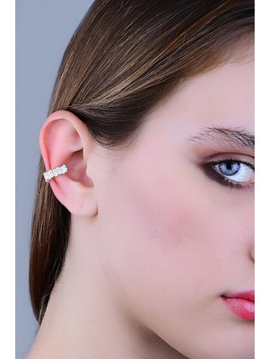 Söğütlü Silver Gümüş Rodyumlu Baget Kesim Zirkon Taşlı Sıkıştırmalı Kıkırdak Küpe Ear Cuff