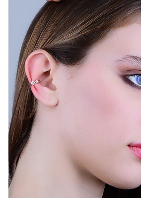 Söğütlü Silver Gümüş Rose Zirkon Taşlı Dilim Görünümlü Sıkıştırmalı Kıkırdak Küpe