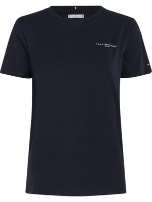 Tommy Hilfiger Bisiklet Yaka Mavi Kadın T-Shirt WW0WW37877DW5