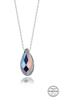 Swarovski Crystal Taşlı Kadın Parlak Drop Gümüş Kolye
