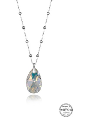 Swarovski Crystal Taşlı Kadın Top Zincirli Damla Gümüş Kolye