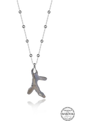 Swarovski Crystal Taşlı Kadın Silver Shade Mercan Gümüş Kolye