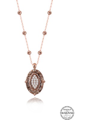 Swarovski Crystal Taşlı Kadın Oval Rose Gümüş Kolye