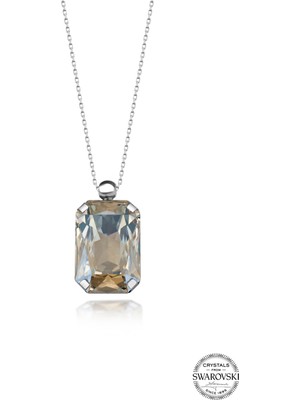 Swarovski Crystal Taşlı Kadın Büyük Parlak Octagan Gümüş Kolye