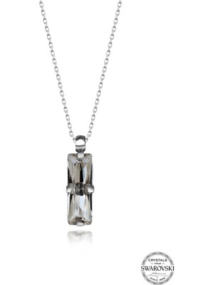 Swarovski Crystal Taşlı Kadın Beyaz Baget Gümüş Kolye
