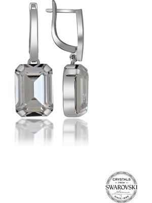 Swarovski Crystal Taşlı Kadın Beyaz Baget Tırnaklı Gümüş Küpe