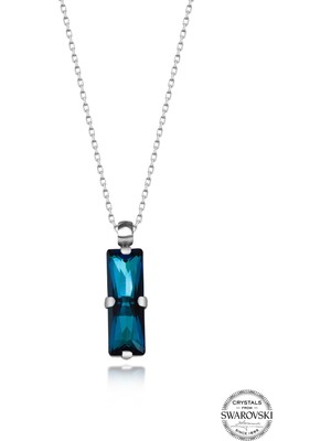 Swarovski Crystal Taşlı Kadın Lacivert Baget Gümüş Kolye
