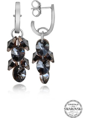 Swarovski Crystal Taşlı Kadın Oval Salkım Gümüş Küpe
